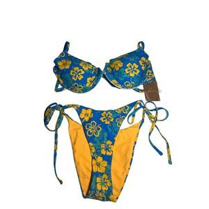 Berlook bikini set floral hibiscus blue XL